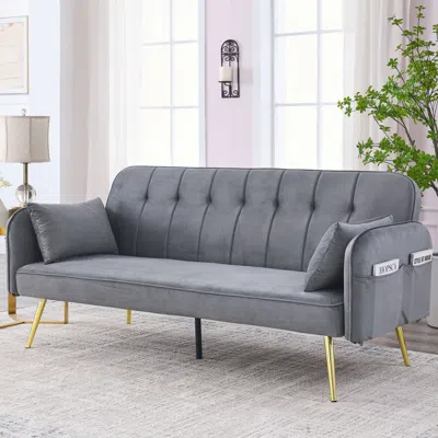 Streamdale Furniture Streamdale 72.5" Convertible Velvet Sofa Bed With Pillows In Gray