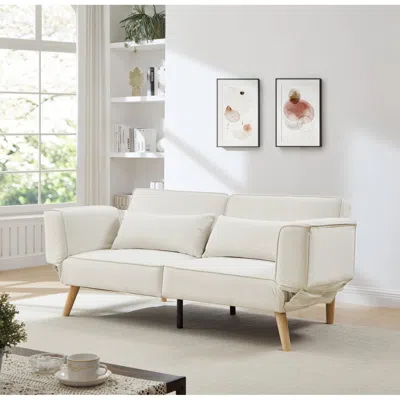 Streamdale Furniture Streamdale 72.8" Futon Sofa Bed, Adjustable Armrests, Recliner, Beige In White