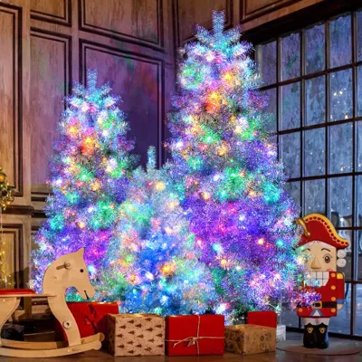 Streamdale Furniture Streamdale 7.4ft 6ft 4ft Silver Pre-lit Artificial Hinged Christmas Tree With 2400 Tips 850 Led Ligh