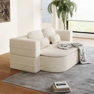 Streamdale Furniture Streamdale 75" Foldable Sofa Bed With Blanket In White