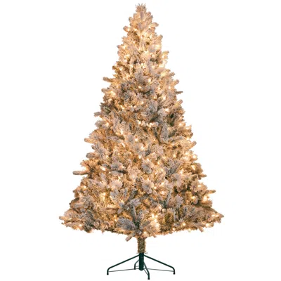 Streamdale Furniture Streamdale 7.5 Ft Pre-lit Snow Flocked Artificial Christmas Tree With 500 Clear Lights Green In Gold