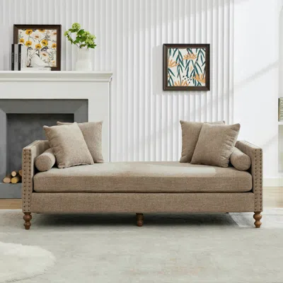 Streamdale Furniture Streamdale 75.2" Wide Upholstered Chaise Lounge With Nailheads, Sleeper Sofa Couch With Pillows