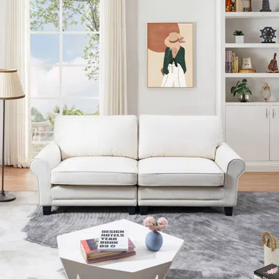 Streamdale Furniture Streamdale 75.6" Pets Friendly Leather Rolled Arm Upholstered Loveseat 2-seater Couch With Removable In White