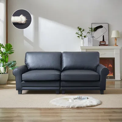 Streamdale Furniture Streamdale 75.6" Pets Friendly Leather Rolled Arm Upholstered Loveseat 2-seater Couch With Removable In Black
