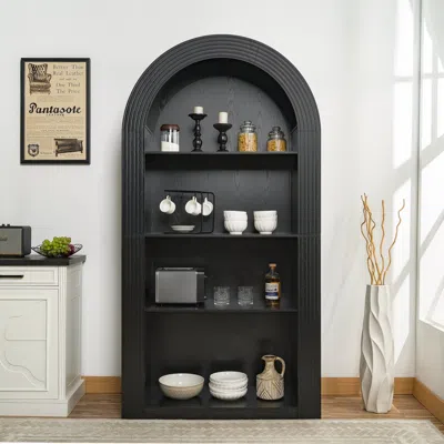 Streamdale Furniture Streamdale 78" Arched Bookcase - Mid Century Modern 4-tier Display Shelf (black)