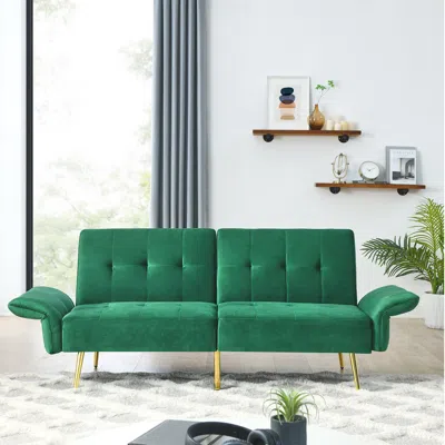 Streamdale Furniture Streamdale 78" Italian Velvet Futon Sofa Bed In Green