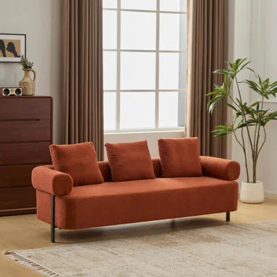 Streamdale Furniture Streamdale 78" Modern Beige Sofa Couch With 3 Pillows In Brown