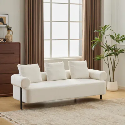 Streamdale Furniture Streamdale 78" Modern Beige Sofa Couch With 3 Pillows In White
