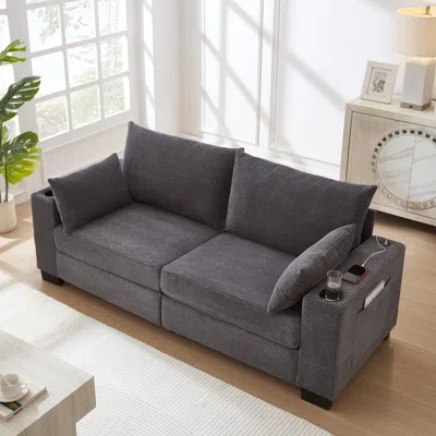 Streamdale Furniture Streamdale 78" Modern Corduroy 3-seater Sofa With Usb, Cup Holders, And Side Pocket