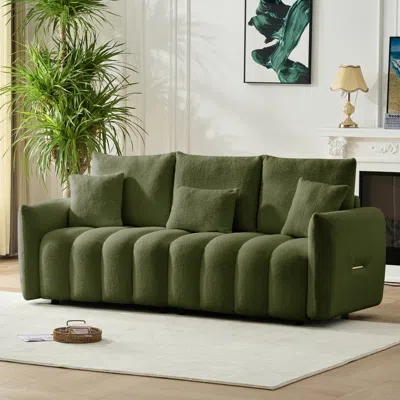 Streamdale Furniture Streamdale 78" Teddy Fabric Sofa With 3 Pillows & Cushions, Solid Wood Frame, Oversized Chair