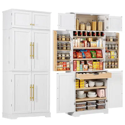 Streamdale Furniture Streamdale 78.2'' Farmhouse Kitchen Pantry Cabinet With Adjustable Shelves And Wine Rack