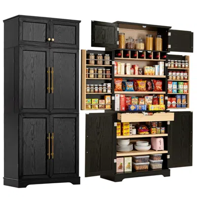 Streamdale Furniture Streamdale 78.2'' Farmhouse Kitchen Pantry Cabinet With Adjustable Shelves And Wine Rack