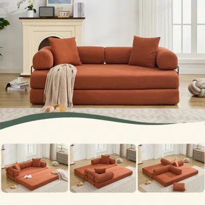 Streamdale Furniture Streamdale 78.5" Folding Sleeper Sofa Bed 4-in-1 Diy King Size Corduroy Orange