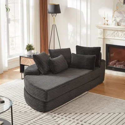 Streamdale Furniture Streamdale 78.5-inch Corduroy Semi-circular 2-in-1 Sofa Bed With Neck Pillow & 5 Throw Pillows