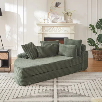Streamdale Furniture Streamdale 78.5-inch Corduroy Semi-circular 2-in-1 Sofa Bed With Neck Pillow & 5 Throw Pillows