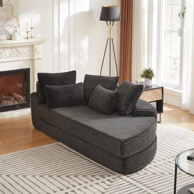Streamdale Furniture Streamdale 78.5-inch Corduroy Semi-circular 2-in-1 Sofa Bed With Neck Pillow & 5 Throw Pillows