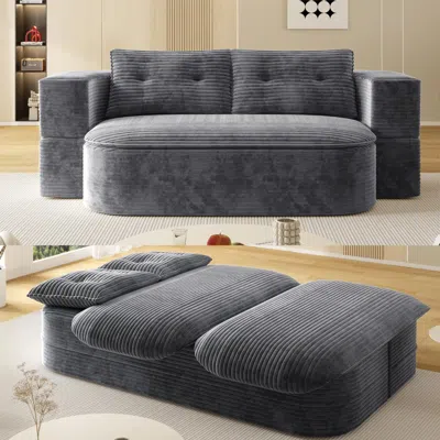 Streamdale Furniture Streamdale 78.7" Foldable Corduroy Sofa Bed With Blanket & Pillows