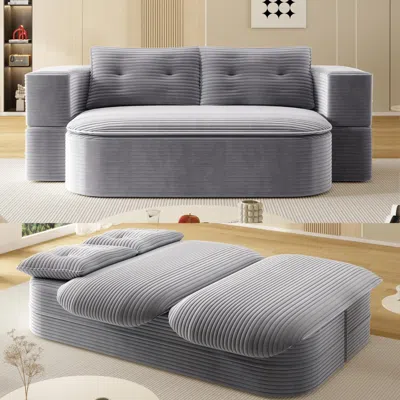Streamdale Furniture Streamdale 78.7" Foldable Corduroy Sofa Bed With Blanket & Pillows In Gray