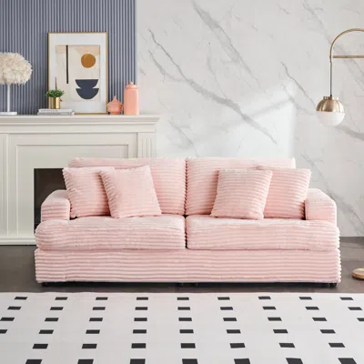 Streamdale Furniture Streamdale 79" Pink Corduroy Sofa With Toss Pillows