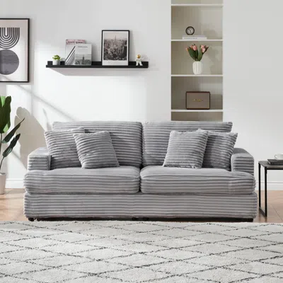 Streamdale Furniture Streamdale 79.3" Corduroy Sofa With 4 Pillows
