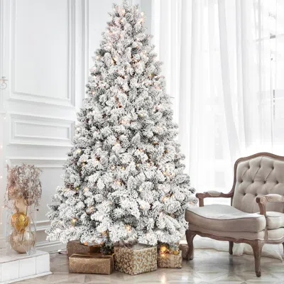 Streamdale Furniture Streamdale 7ft Flocked Christmas Tree W/ 500 Ul Lights & 45 Pine Cones - Snowy Pvc 1124 Tips In White