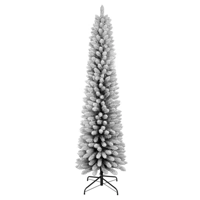 Streamdale Furniture Streamdale 7ft Flocked Pencil Christmas Tree - Slim Snowy Space-saving Design In Gray
