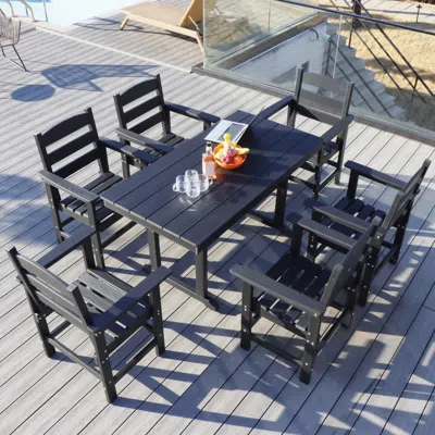 Streamdale Furniture Streamdale 7pc Hdpe Patio Set, 6 Chairs, 51" Table, Outdoor Dining For Garden/pool (black)
