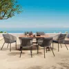 Streamdale Furniture Streamdale 7pc Patio Dining Set, Acacia Tabletop, Metal Frame, All-weather, For Garden/balcony