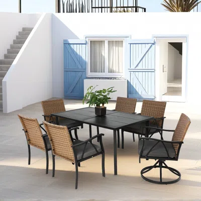 Streamdale Furniture Streamdale 7pc Patio Dining Set, Wicker, Swivel Rockers, Cushions, Table