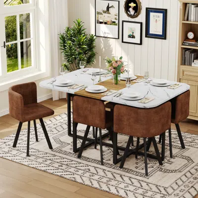 Streamdale Furniture Streamdale 7-piece Space-saving Dining Set: Melamine Table And Pu Cushioned Chairs