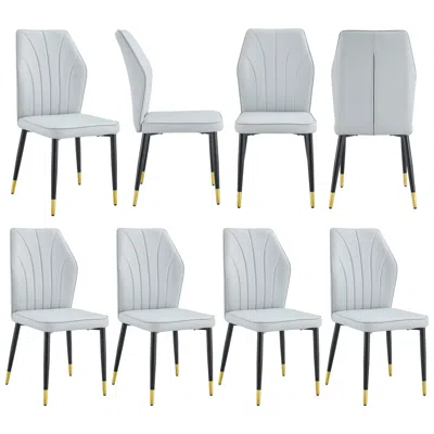 Streamdale Furniture Streamdale 8 Gray Modern Dining Chairs - Pu Back & Black Legs