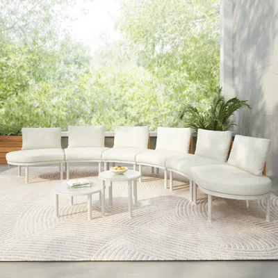 Streamdale Furniture Streamdale 8-pc Half Moon Patio Sofa Set, Wicker, Glass Tables, Cushions & Pillows, Beige