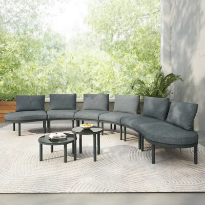 Streamdale Furniture Streamdale 8-pc Patio Sofa Set, Half-moon Sectional, 2 Tables, Cushions, Pillows, Gray