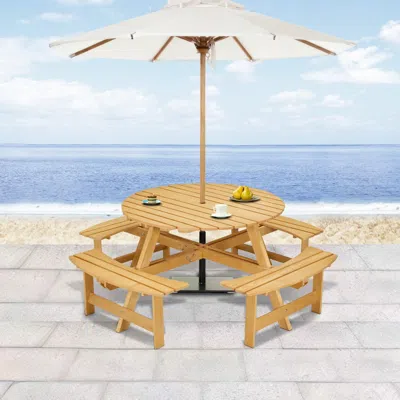 Streamdale Furniture Streamdale 8-person Round Picnic Table Set W/ Benches & Umbrella Hole