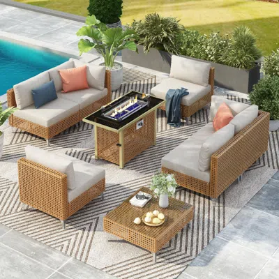 Streamdale Furniture Streamdale 8-piece Patio Set W/ 43" Fire Pit Table & Cushions