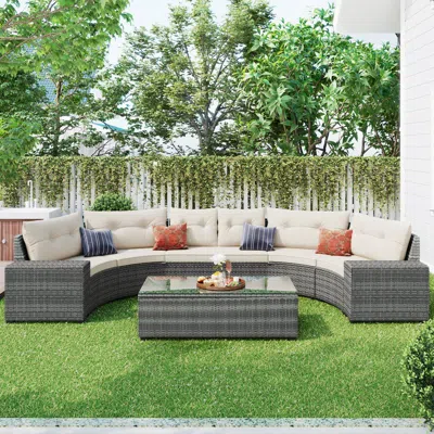 Streamdale Furniture Streamdale 8-pieces Outdoor Wicker Round Sofa Set