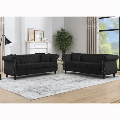 Streamdale Furniture Streamdale 80" Black Velvet Chesterfield Sofa, Tufted 3 Seater Couch