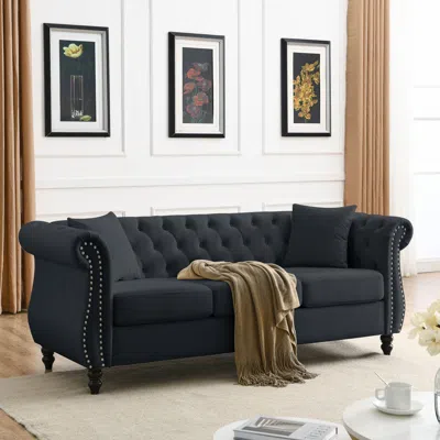 Streamdale Furniture Streamdale 80" Black Velvet Chesterfield Sofa, Tufted 3 Seater Couch
