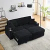 Streamdale Furniture Streamdale 80" Corduroy Sofa With Reclining, Cup Holders & Removable Footstool, Black
