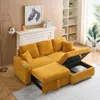 Streamdale Furniture Streamdale 80" Corduroy Sofa With Reclining, Footstool, Cup Holders - Orange