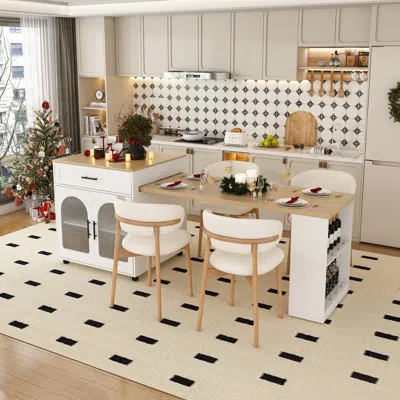 Streamdale Furniture Streamdale 80" Expandable Kitchen Island, Solid Wood Top, Power Outlet, Mobile Cart (white) In Brown