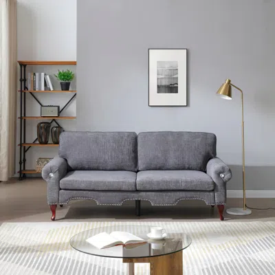 Streamdale Furniture Streamdale 80" Modern Linen Sofa - Tufted, Wood Legs, Grey