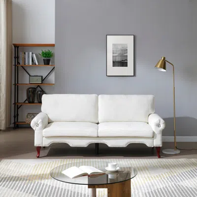 Streamdale Furniture Streamdale 80" Modern Linen Sofa, Tufted Back, Wood Legs - Beige