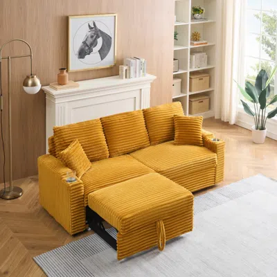 Streamdale Furniture Streamdale 80" Orange Corduroy Pull-out Sofa Bed W/ Cup Holder