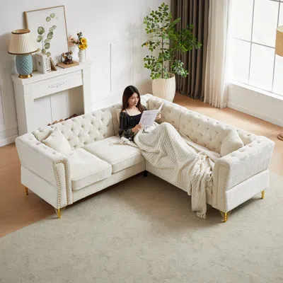 Streamdale Furniture Streamdale 81.5-inch Chenille Corner Sofa In White
