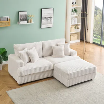Streamdale Furniture Streamdale 82" Corduroy Sofa W/ Storage & Pillows