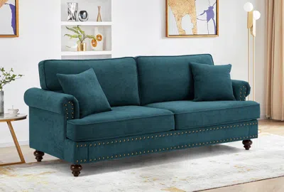 Streamdale Furniture Streamdale 82" Green Chenille Sectional Sofa With Brown Legs In Blue