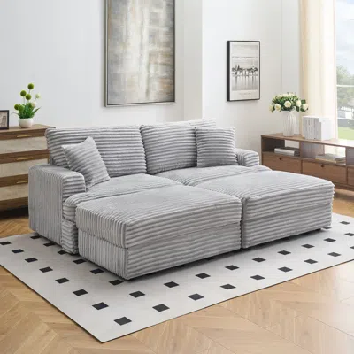 Streamdale Furniture Streamdale 82-inch Corduroy Sofa With Storage Feet And Four Throw Pillows