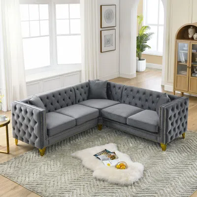 Streamdale Furniture Streamdale 82.2" Velvet L-shaped Corner Sofa In Gray