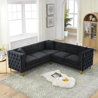 Streamdale Furniture Streamdale 82.2" Velvet L-shaped Corner Sofa
